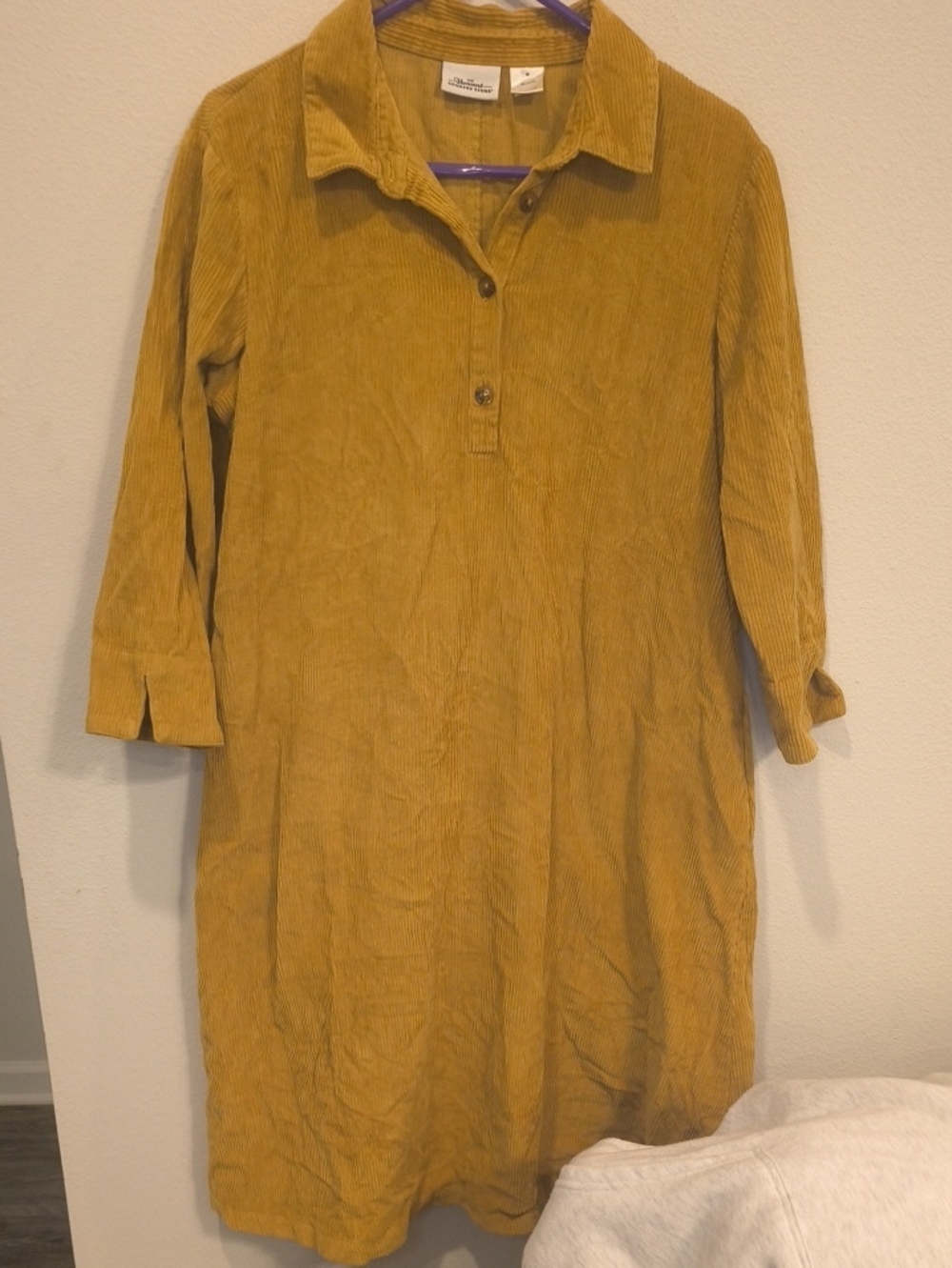 Vermont Country Store Corduroy Polo Midi Dress in Mustard Medium